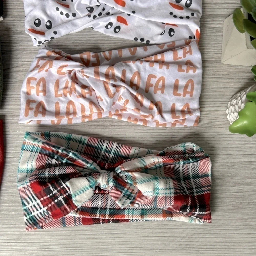 HOLIDAY headbands 8 prints and solids EUC